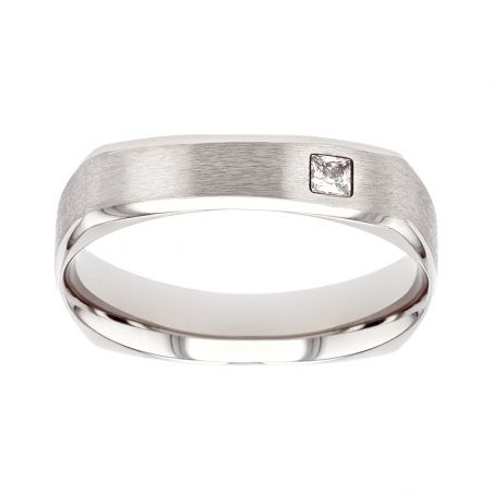 Bague mixte alliance edora or 18 carats gris confort brossée diamant edo2735015 – bagues de mariage
