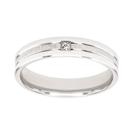 Bague mixte alliance edora or 18 carats gris serti grain diamant edo2779015 – bagues de mariage