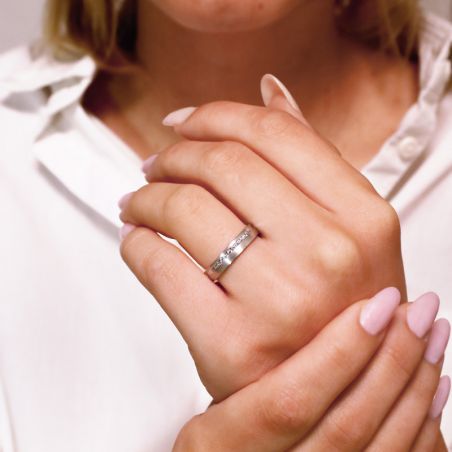 Bague mixte alliance EDORA OR 18 carats gris tour complet et diamants EDO3765125