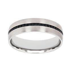 Bague mixte alliance EDORA OR 18 carats gris tour complet et diamants noirs EDO3775005