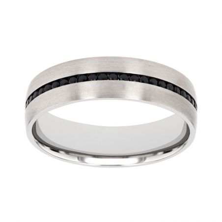 Bague mixte alliance edora or 18 carats gris tour complet et diamants noirs edo3775005 – bagues de mariage