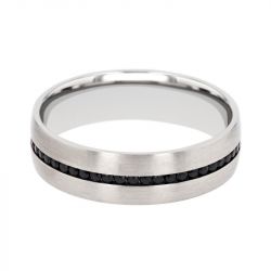Bague mixte alliance EDORA OR 18 carats gris tour complet et diamants noirs EDO3775005