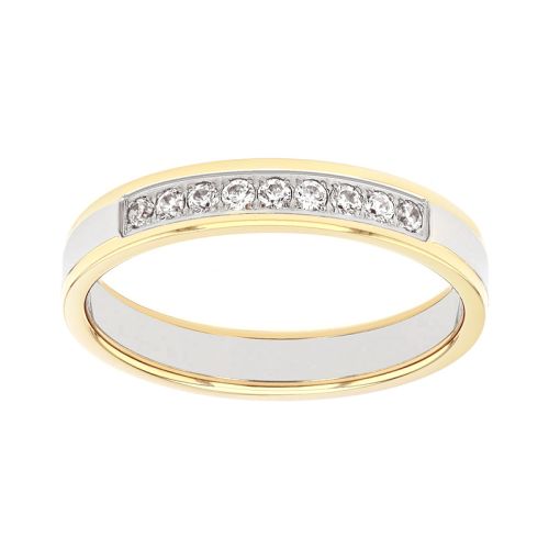 Bague femme alliance EDORA OR 9 carats bicolore serti grain et diamants EDOH2678099