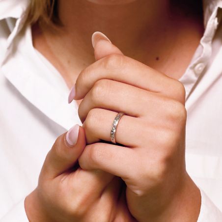 Bague femme alliance EDORA OR 9 carats gris et diamants EDOH3718005
