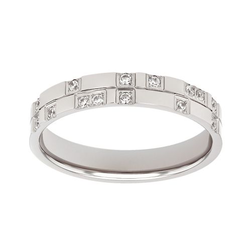 Bague femme alliance EDORA OR 9 carats gris et pavé diamants EDOH3854145