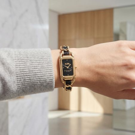 Montre Femme Coach Cadie acier doré et cuir noir 14504281