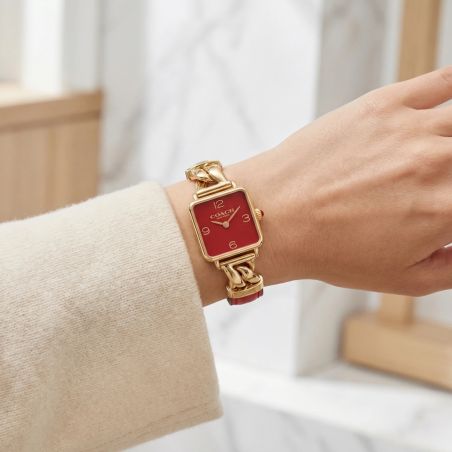 Montre Femme Coach Cass acier doré et cuir rouge 14504358