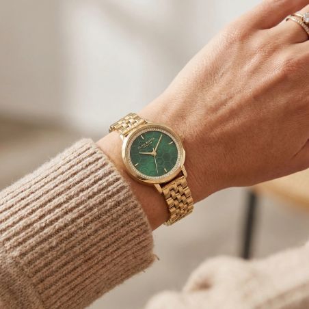 Montre femme olivia burton honeycomb ultra slim forest green acier doré 24000266 – analogiques