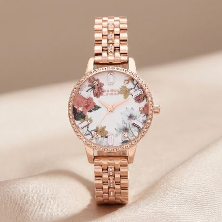 Montre femme olivia burton midi rose gold sparkleacier acier doré rose ob16bf34 – analogiques