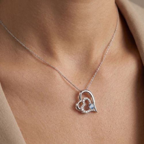 Collier Femme Double Coeurs EDORA ARGENT 925/1000 et Spinelle Bleue EDO70700937