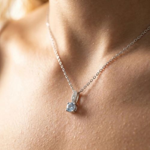 Collier Femme Solitaire ARGENT 925/1000 et Spinelle Bleue