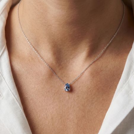 Collier Femme Goutte ARGENT 925/1000 et Spinelle Bleue