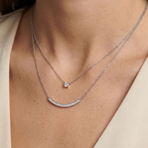 Collier Femme Double Chaîne ARGENT 925/1000 et Oxydes
