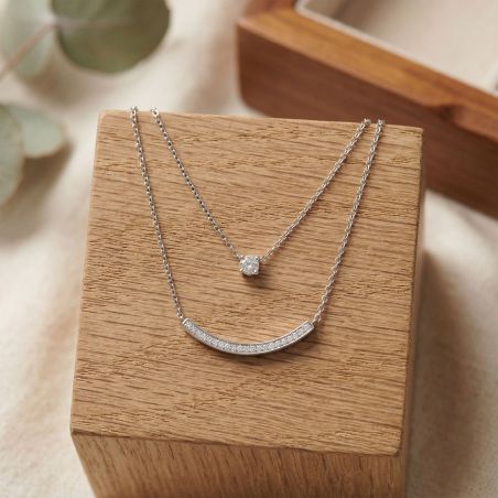 Collier femme double chaîne argent 925/1000 et oxydes – tous nos colliers femme