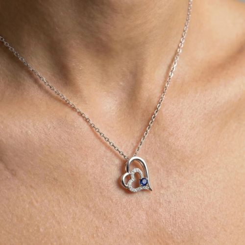 Collier Femme Coeurs ARGENT 925/1000 et Spinelle Bleue
