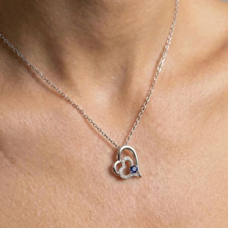 Collier Femme Coeurs ARGENT 925/1000 et Spinelle Bleue