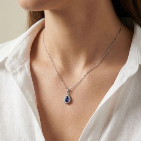 Collier Femme Goutte ARGENT 925/1000 et Spinelle Bleue