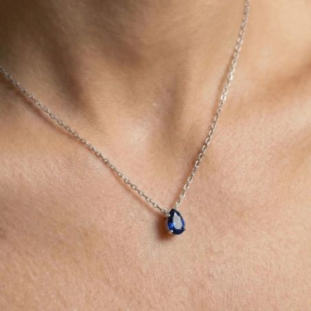 Collier Femme Solitaire ARGENT 925/1000 et Spinelle Bleue