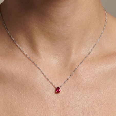 Collier Femme Solitaire ARGENT 925/1000 et Spinelle Rouge