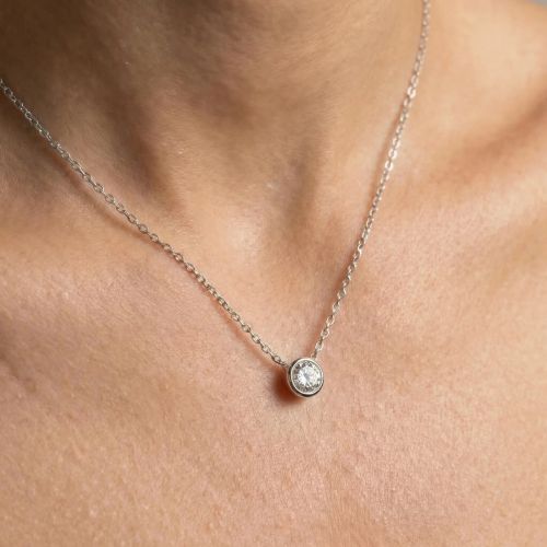 Collier Femme Solitaire ARGENT 925/1000 et Oxyde