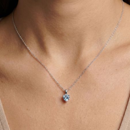 Collier Femme Coeur ARGENT 925/1000 et Spinelle Bleue