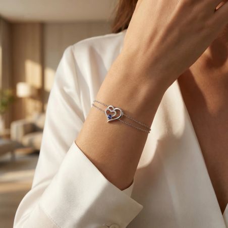 Bracelet Femme Double Coeurs EDORA ARGENT 925/1000 et Spinelle Bleue EDO70300177