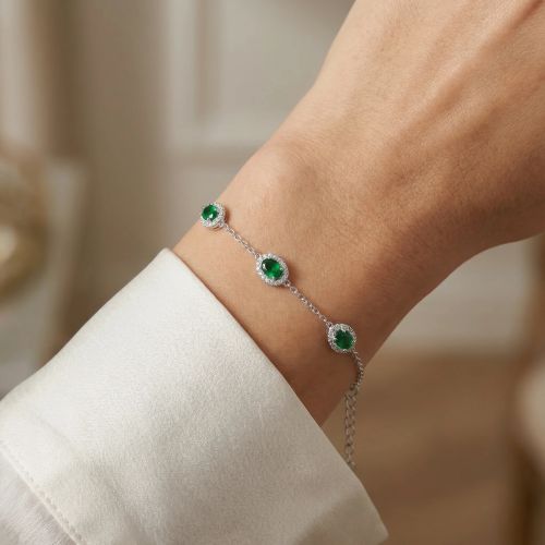 Bracelet Femme EDORA ARGENT 925/1000 Argenté et Spinelles Vertes 15-0206