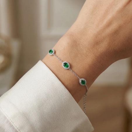 Bracelet Femme EDORA ARGENT 925/1000 Argenté et Spinelles Vertes 15-0206