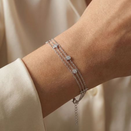 Bracelet femme triple chaîne EDORA argent et oxydes EDO70300355