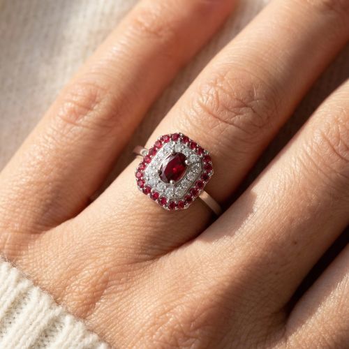 Bague Femme Entourage EDORA ARGENT 925/1000 Spinelles Rouges et Oxydes EDO70100892