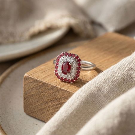 Bague femme entourage edora argent 925/1000 spinelles rouges et oxydes edo70100892 – bagues femme