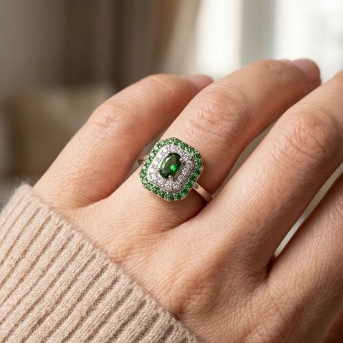 Bague Femme Entourage EDORA ARGENT 925/1000 Spinelles Vertes et Oxydes EDO70100893