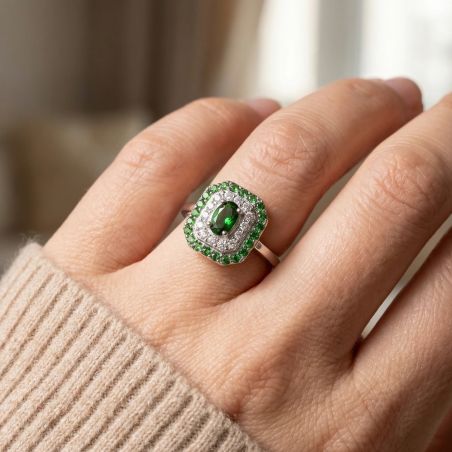 Bague Femme Entourage EDORA ARGENT 925/1000 Spinelles Vertes et Oxydes EDO70100893