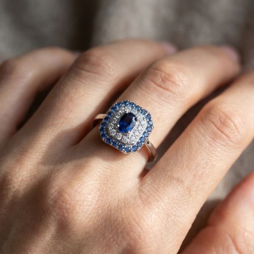 Bague Femme Entourage EDORA ARGENT 925/1000 Spinelles Bleues et Oxydes EDO70100894