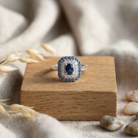 Bague femme entourage edora argent 925/1000 spinelles bleues et oxydes edo70100894 – bagues femme