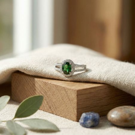 Bague femme entourage edora argent et oxyde verte edo70100943 – bagues femme