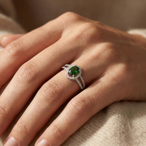 Bague Femme Entourage EDORA Argent et Oxyde Verte EDO70100943