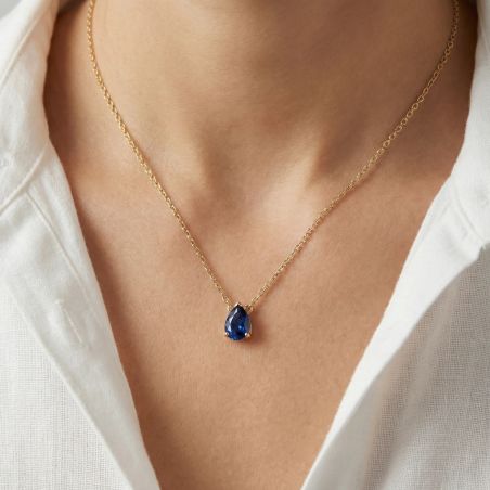 Collier femme solitaire EDORA PLAQUE OR et spinelle bleue