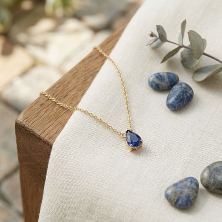 Collier femme solitaire edora plaque or et spinelle bleue – colliers femme