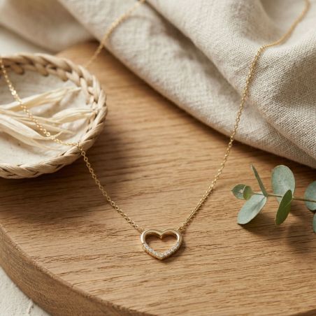 Collier femme coeur empierré edora plaque or et oxydes – accueil