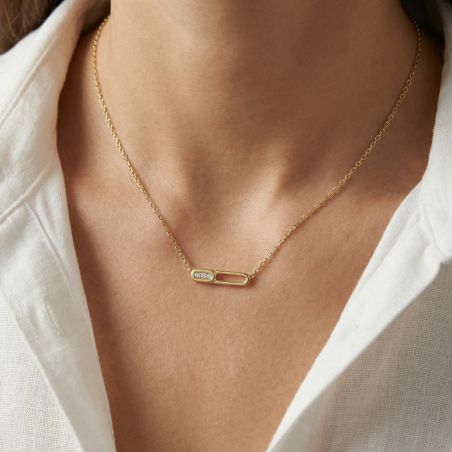 Collier femme épingle empierrée EDORA PLAQUE OR et oxydes