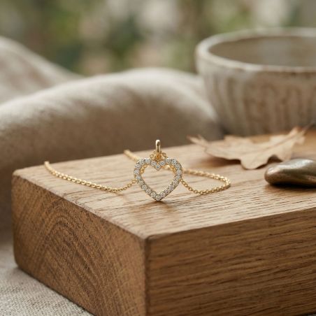 Collier femme coeur EDORA PLAQUE OR et oxydes