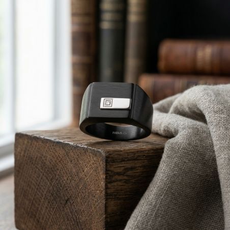 Bague homme chevalière phebus acier noir 15-0301 – chevalières