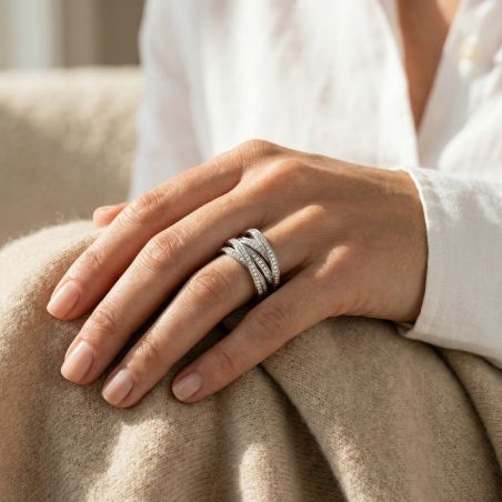 Bague Femme Entrelacée ARGENT 925/1000 et Oxydes