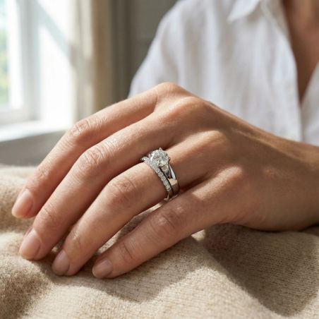 Bague Femme Solitaire ARGENT 925/1000 et Oxydes