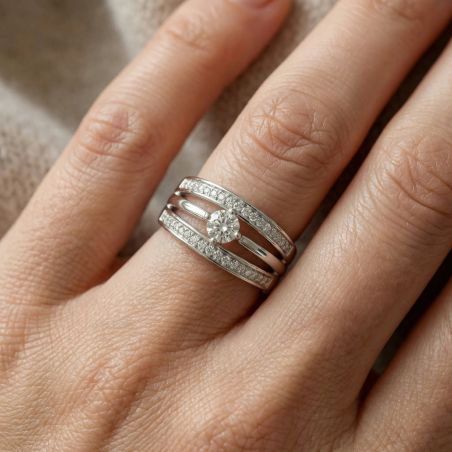 Bague Femme Solitaire ARGENT 925/1000 et Oxydes