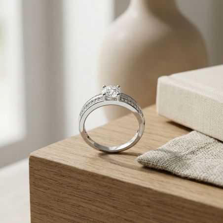 Bague Femme Solitaire ARGENT 925/1000 et Oxydes