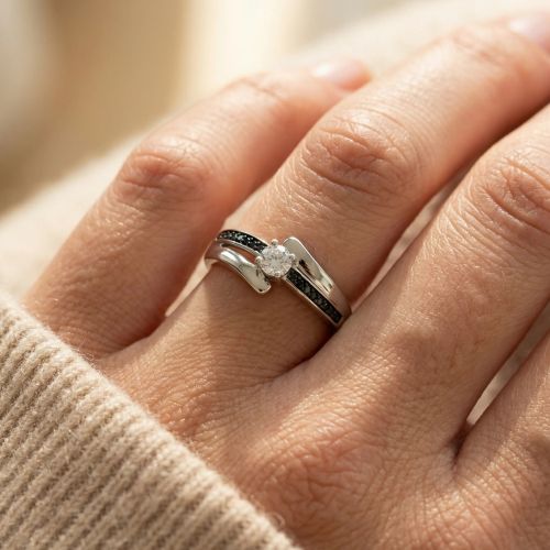 Bague Femme Solitaire ARGENT 925/1000 et Oxydes