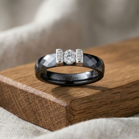 Bague femme solitaire argent 925/1000, céramique et oxydes 1-12-0041-n – solitaires femme