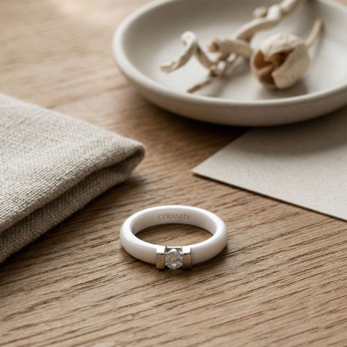 Bague Femme Solitaire ARGENT 925/1000, Céramique et Oxyde